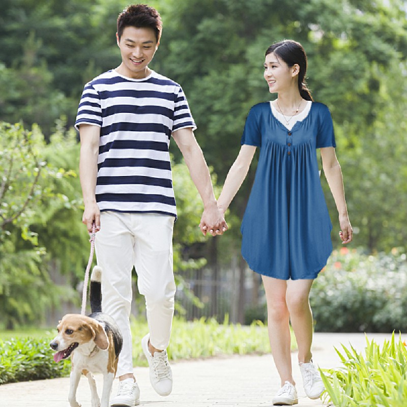 Lady Summer Tunic Tops Short Sleeve T-shirt Women Button Blouse Tee - Red 5XL