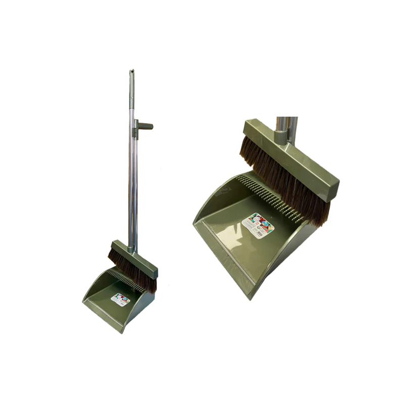 Large and Extra Wide Plastic / Metal Long Handle Dustpan and Brush Set 85 / 96cm - Random Colours