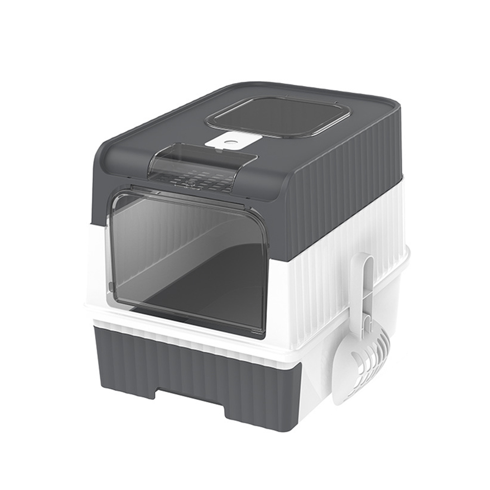 Large Cat Litter Box Anti-Splashing Cat Potty Tray Self Cleaning Pan Drawer Pet - Grey