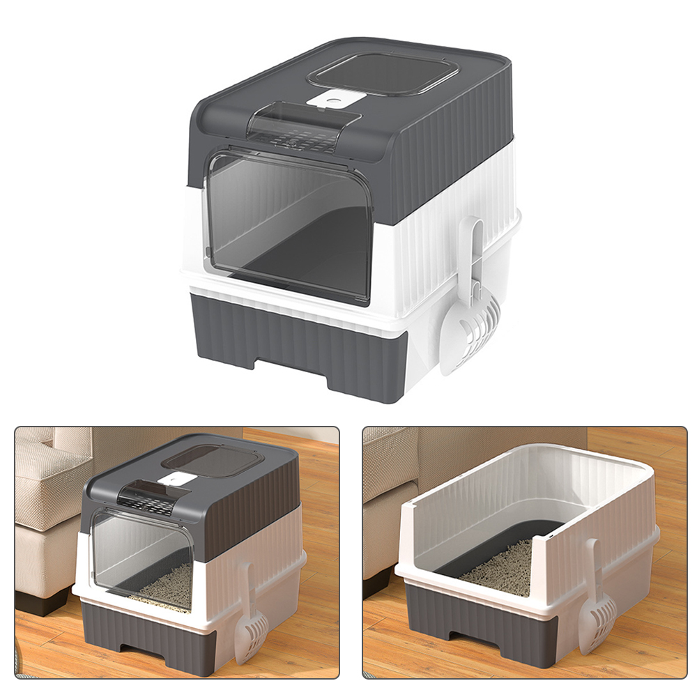 Large Cat Litter Box Anti-Splashing Cat Potty Tray Self Cleaning Pan Drawer Pet - Grey