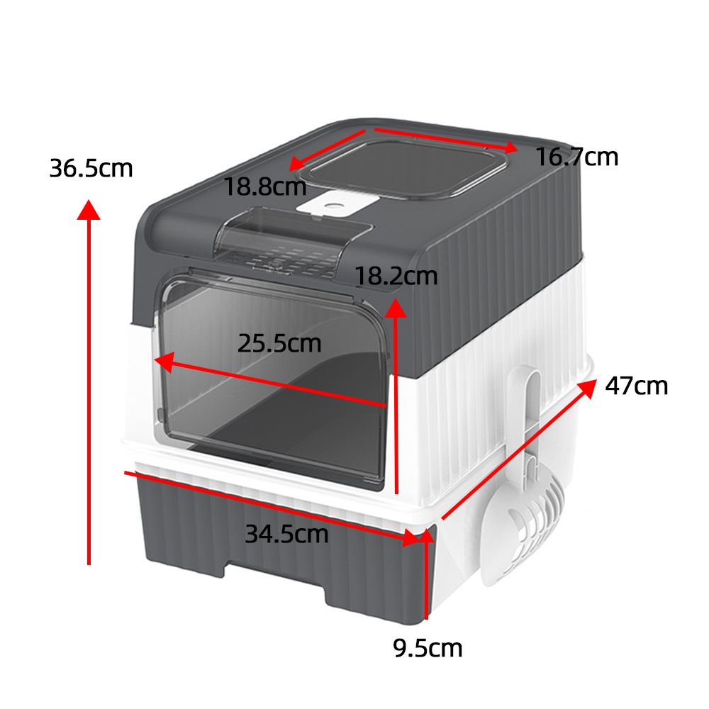 Large Cat Litter Box Anti-Splashing Cat Potty Tray Self Cleaning Pan Drawer Pet - Grey