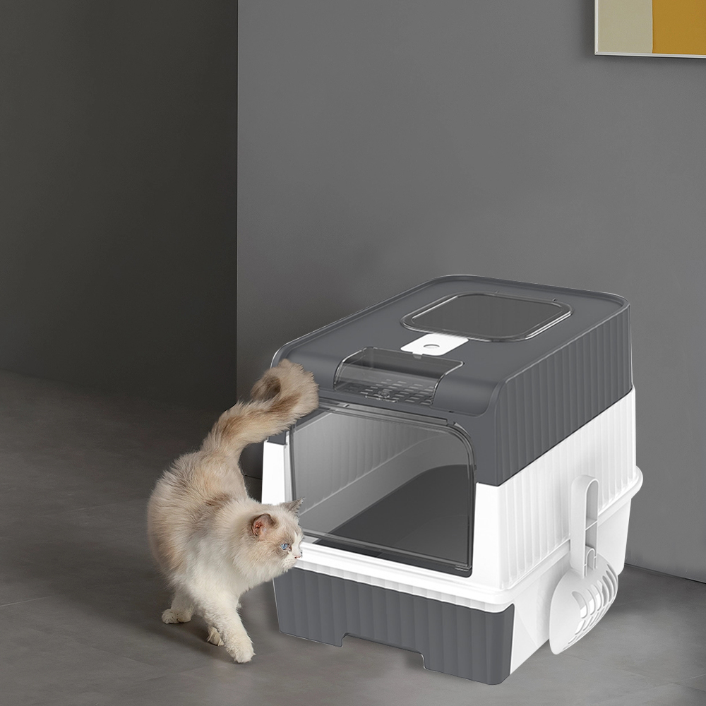 Large Cat Litter Box Anti-Splashing Cat Potty Tray Self Cleaning Pan Drawer Pet - Grey