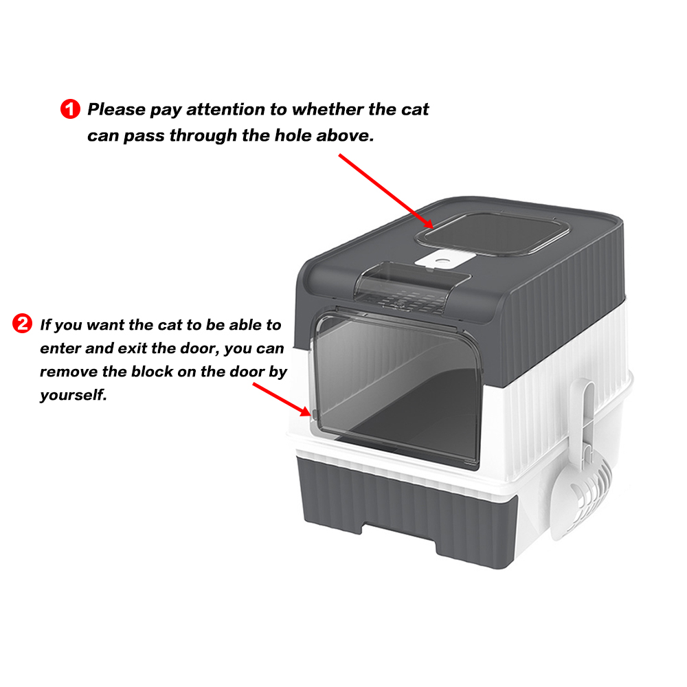 Large Cat Litter Box Anti-Splashing Cat Potty Tray Self Cleaning Pan Drawer Pet - Grey