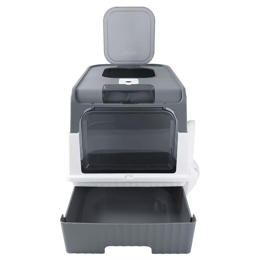 Large Cat Litter Box Anti-Splashing Cat Potty Tray Self Cleaning Pan Drawer Pet - Grey