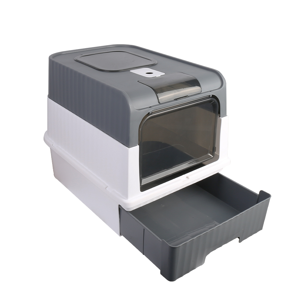 Large Cat Litter Box Anti-Splashing Cat Potty Tray Self Cleaning Pan Drawer Pet - Grey