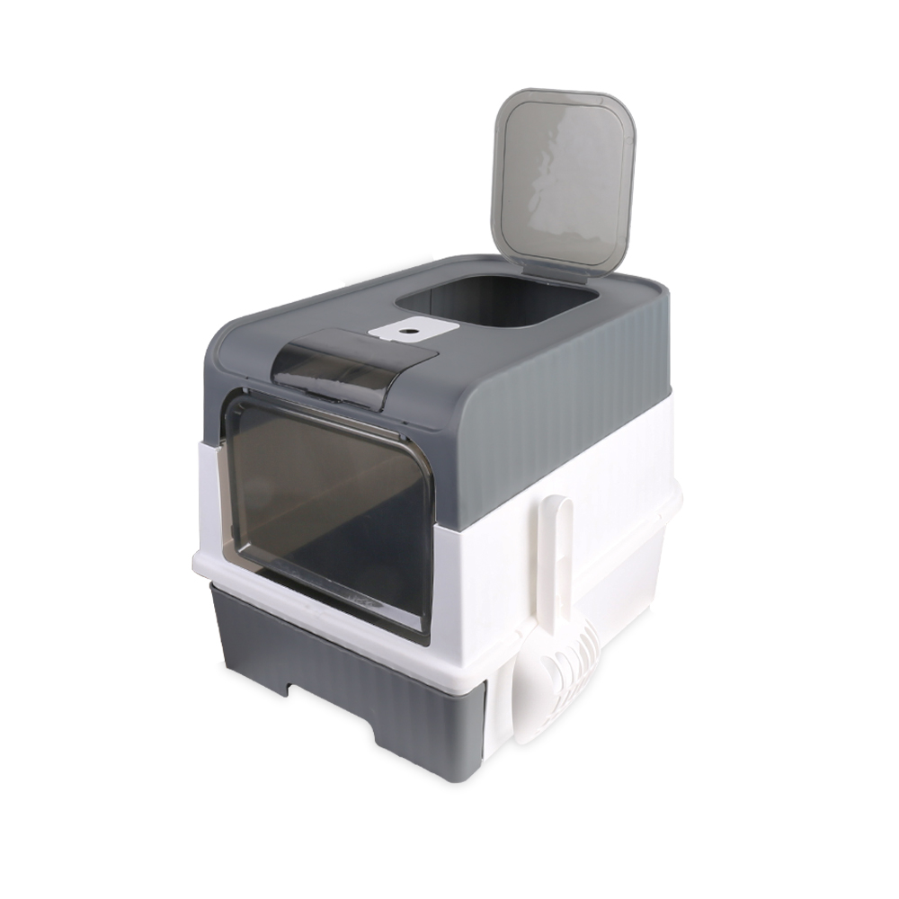 Large Cat Litter Box Anti-Splashing Cat Potty Tray Self Cleaning Pan Drawer Pet - Grey