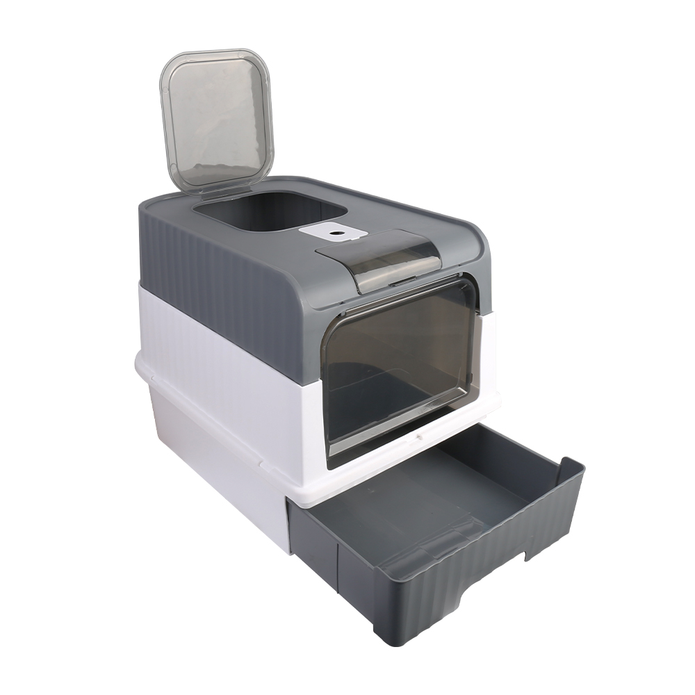 Large Cat Litter Box Anti-Splashing Cat Potty Tray Self Cleaning Pan Drawer Pet - Grey