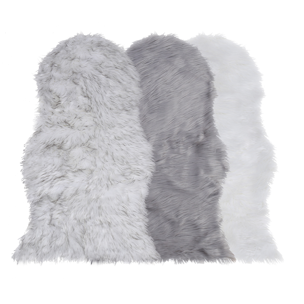 Large Faux Fur Sheepskin Rug Room Sofa Hairy Mat Fluffy Mat Shaggy Floor Carpet - Grey