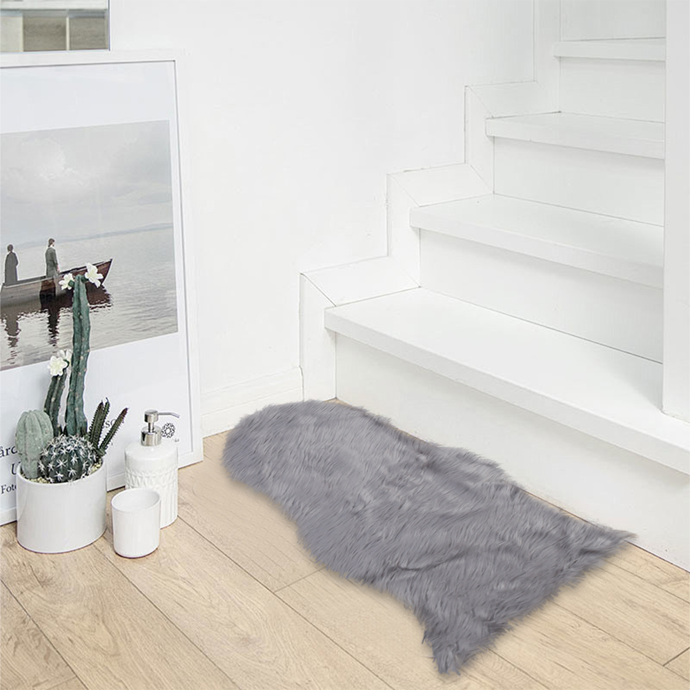 Large Faux Fur Sheepskin Rug Room Sofa Hairy Mat Fluffy Mat Shaggy Floor Carpet - Grey