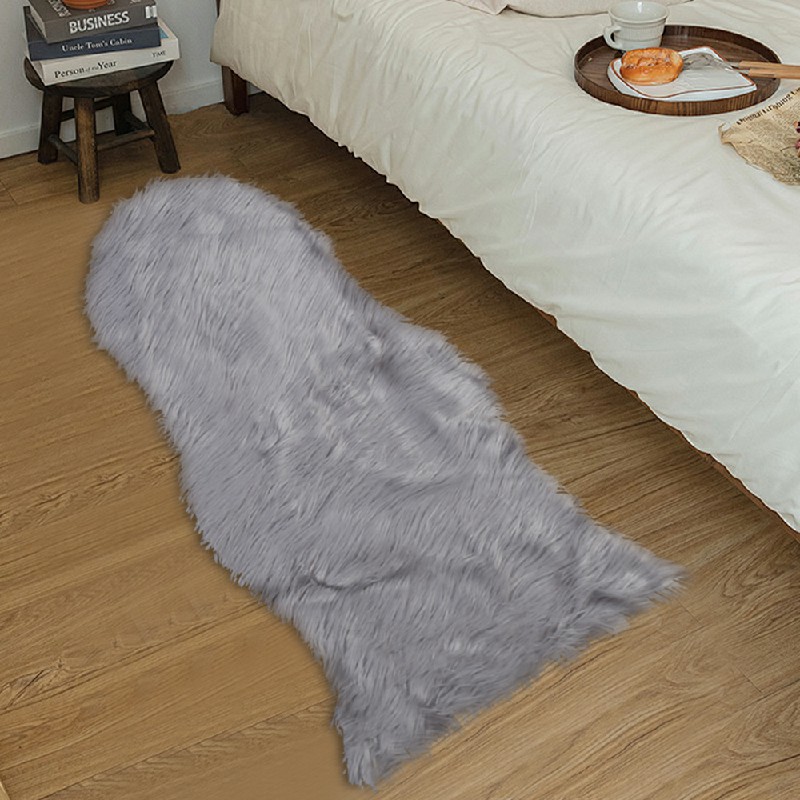 Large Faux Fur Sheepskin Rug Room Sofa Hairy Mat Fluffy Mat Shaggy Floor Carpet - Grey