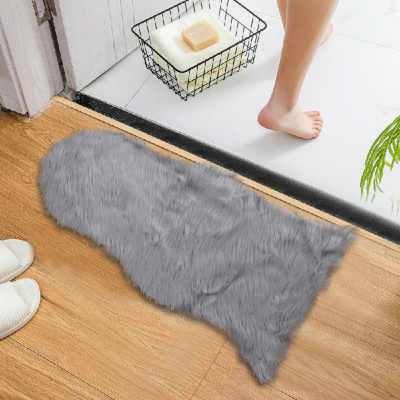Large Faux Fur Sheepskin Rug Room Sofa Hairy Mat Fluffy Mat Shaggy Floor Carpet - Grey