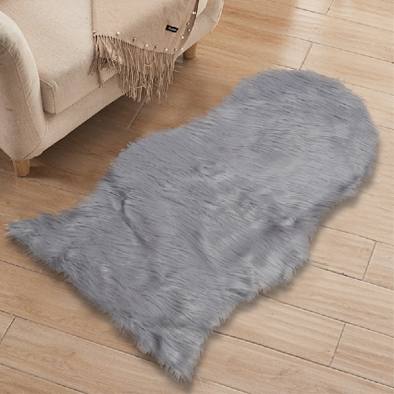 Large Faux Fur Sheepskin Rug Room Sofa Hairy Mat Fluffy Mat Shaggy Floor Carpet - Grey