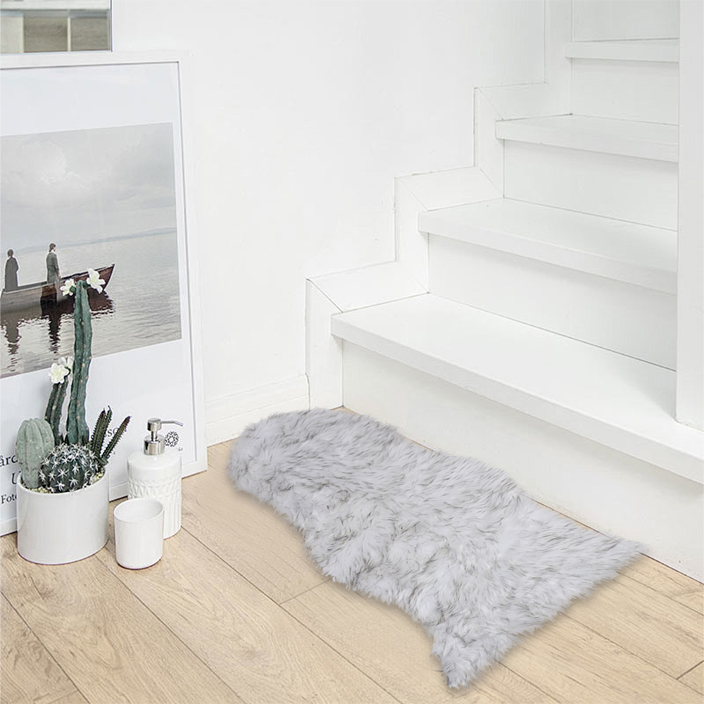 Large Faux Fur Sheepskin Rug Room Sofa Hairy Mat Fluffy Mat Shaggy Floor Carpet - White+Grey