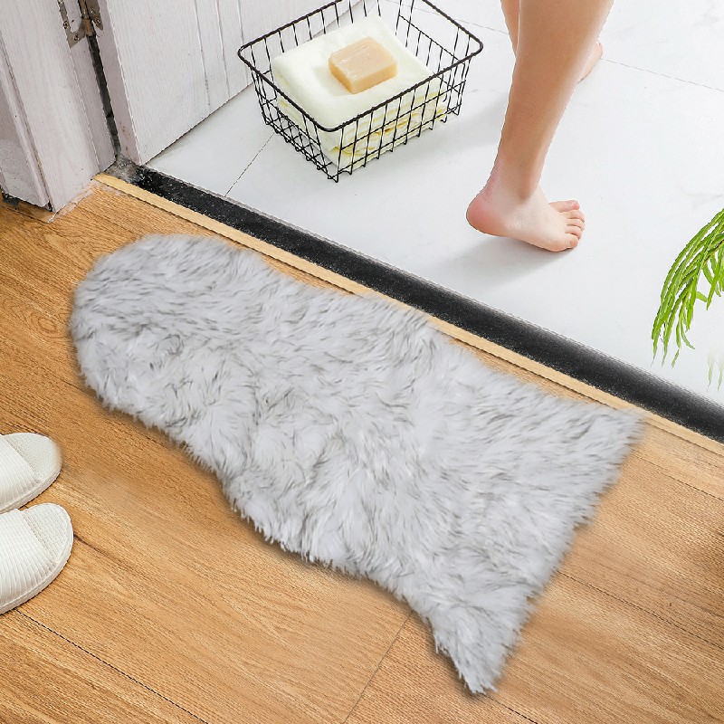 Large Faux Fur Sheepskin Rug Room Sofa Hairy Mat Fluffy Mat Shaggy Floor Carpet - White+Grey