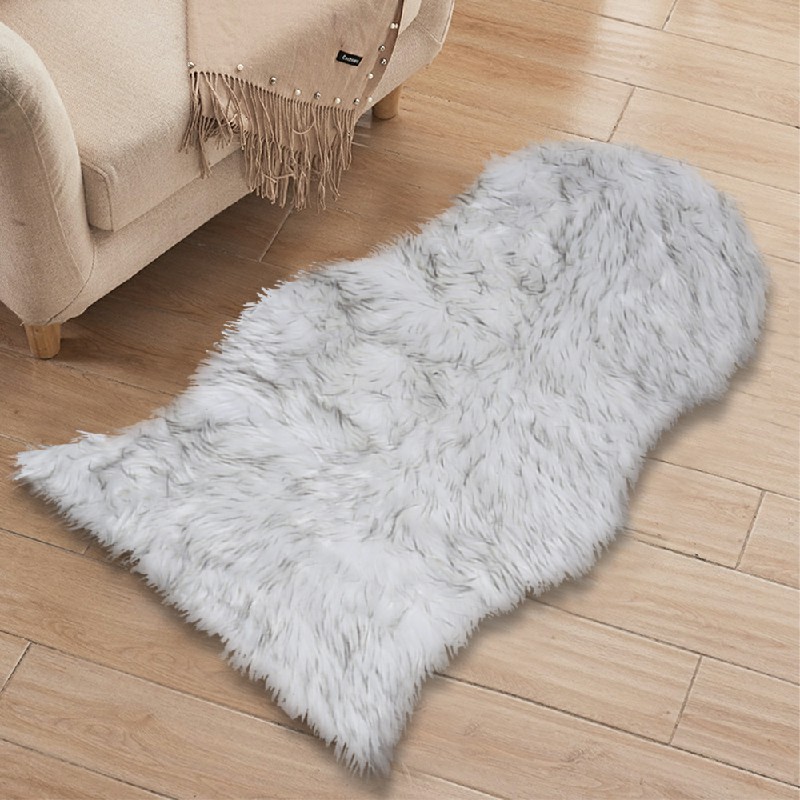 Large Faux Fur Sheepskin Rug Room Sofa Hairy Mat Fluffy Mat Shaggy Floor Carpet - White+Grey