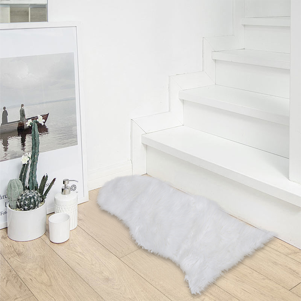Large Faux Fur Sheepskin Rug Room Sofa Hairy Mat Fluffy Mat Shaggy Floor Carpet - White