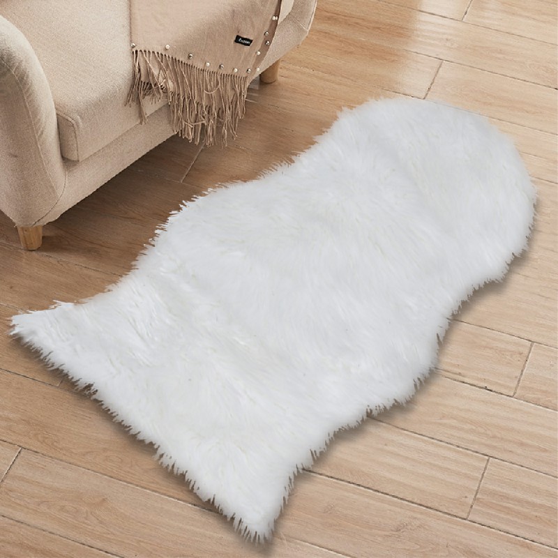 Large Faux Fur Sheepskin Rug Room Sofa Hairy Mat Fluffy Mat Shaggy Floor Carpet - White