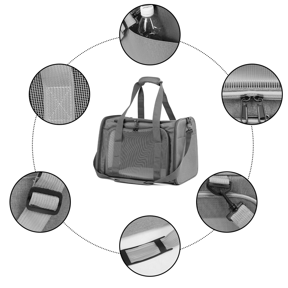 Large Pet Carrier Bag Soft Fabric Fold Portable Travel Puppy Cat Bag - Black