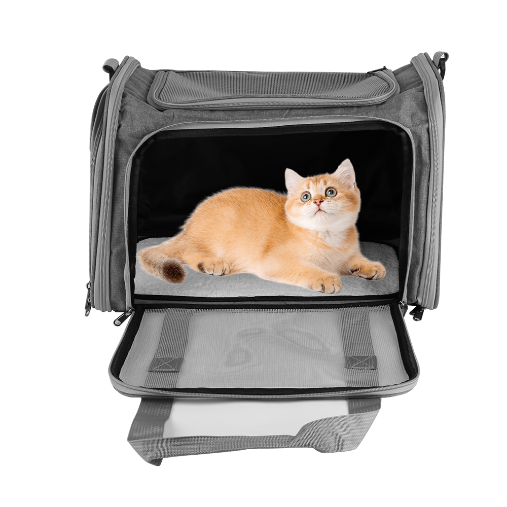 Large Pet Carrier Bag Soft Fabric Fold Portable Travel Puppy Cat Bag - Grey