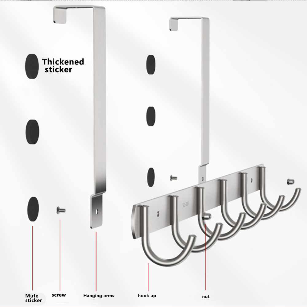 Long Over The Door Hooks Stainless Steel Towel Rack Hooks - 6 Hooks