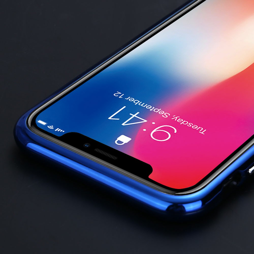 Magnetic Absorption Marble Tempered Glass Case Coverlass Cover Marble iPhone X - Blue