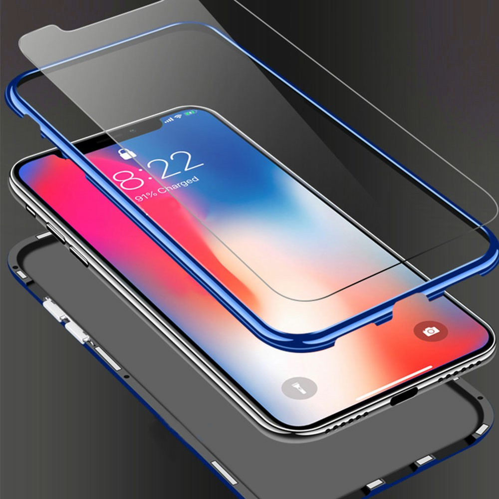 Magnetic Absorption Marble Tempered Glass Case Coverlass Cover Marble iPhone X - Blue