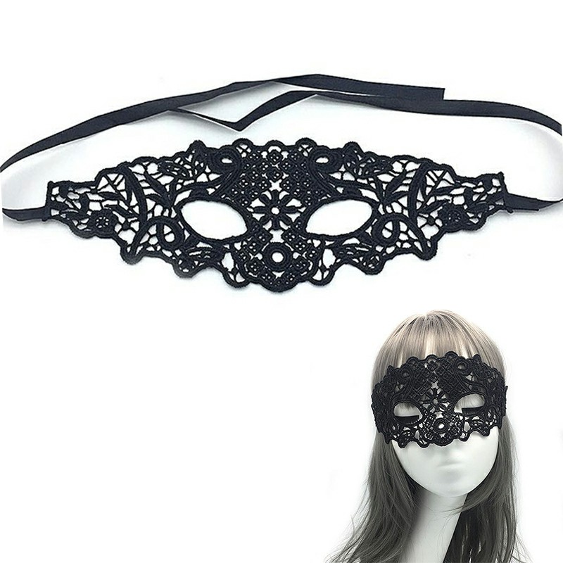 Masquerade Costume Mask Half Face Lace Masks Party Accessories - Black