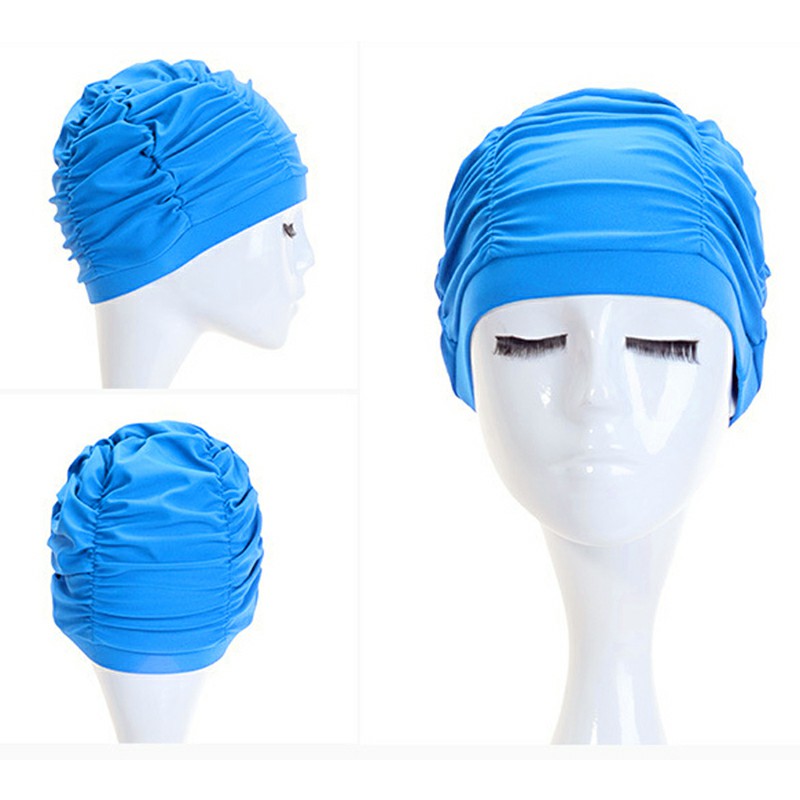 Men and Women Soft Drape Elastic Swimming Cap Hat Fit for Long Hair Dreadlocks - Lake Blue