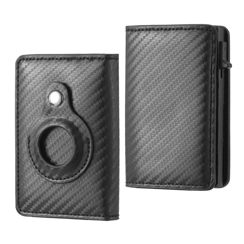 Men Wallets Credit Card Holder with AirTag Holder Pop Up RFID Blocking Wallet Case - Carbon Fiber Black