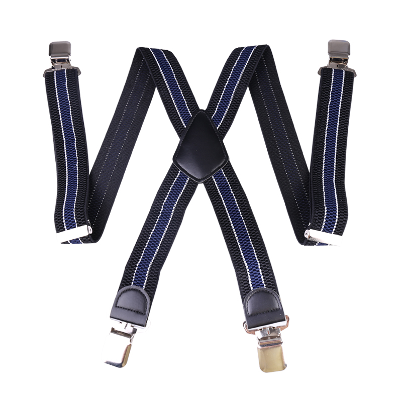 Mens 40mm High Elasticity Braces Fashion Trousers Suspenders - Navy Blue Stripes