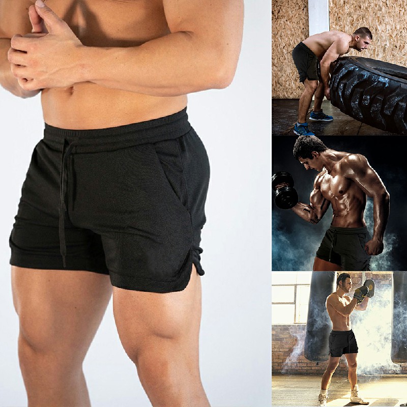 Mens Gym Sports Training Bodybuilding Running Shorts Workout Fitness Short Pants - XXL Black