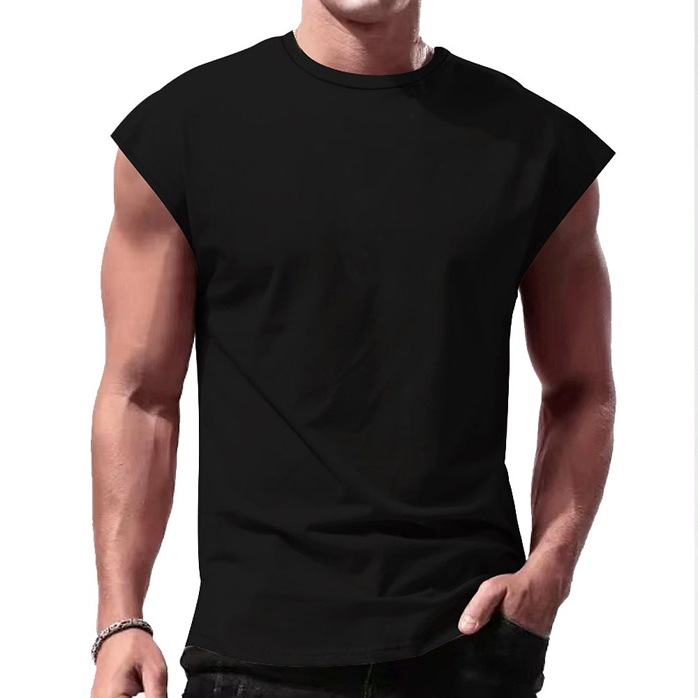 Mens Vest Tops Sleeveless Shirts T-Shirt Oversized Tee for Summer Gym Sports - Black Size XL