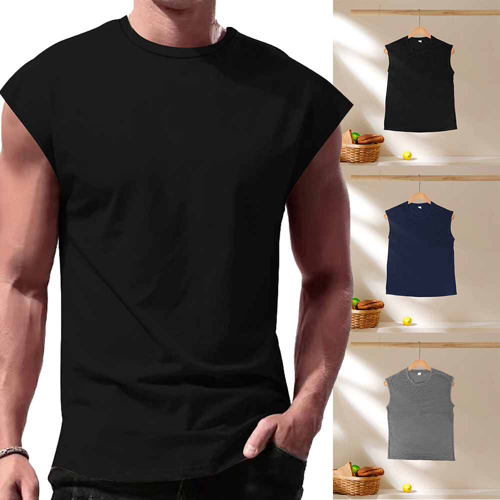 Mens Vest Tops Sleeveless Shirts T-Shirt Oversized Tee for Summer Gym Sports - Black Size XL