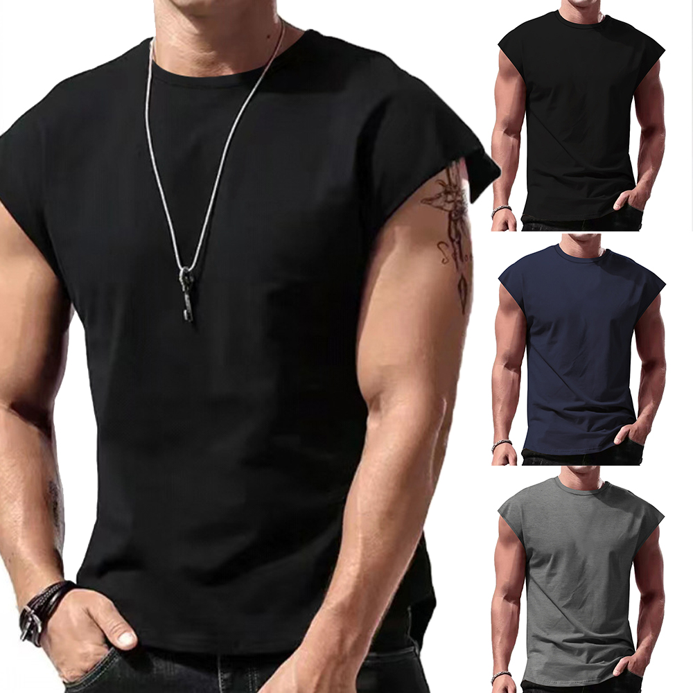 Mens Vest Tops Sleeveless Shirts T-Shirt Oversized Tee for Summer Gym Sports - Black Size XL
