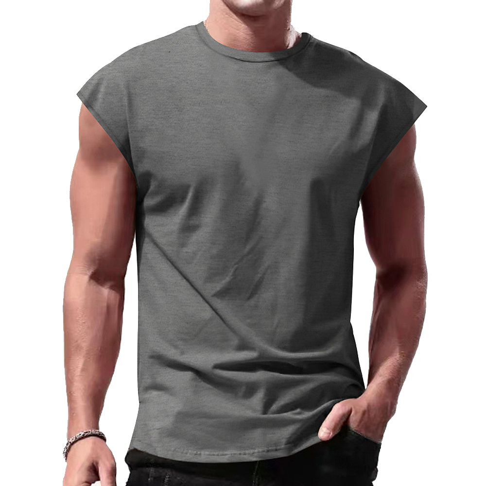 Mens Vest Tops Sleeveless Shirts T-Shirt Oversized Tee for Summer Gym Sports - Grey Size 3XL