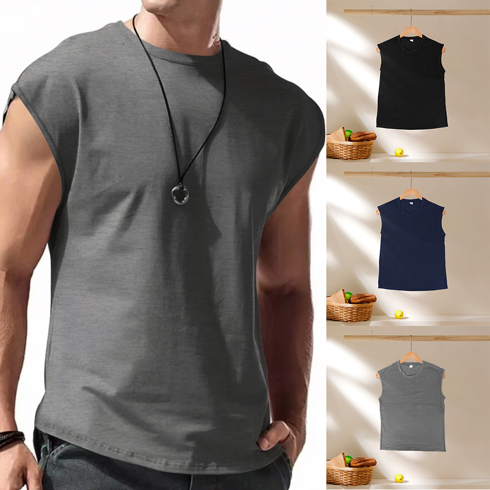 Mens Vest Tops Sleeveless Shirts T-Shirt Oversized Tee for Summer Gym Sports - Grey Size 3XL