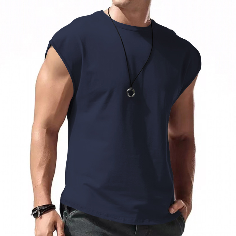 Mens Vest Tops Sleeveless Shirts T-Shirt Oversized Tee for Summer Gym Sports - Navy Size 2XL