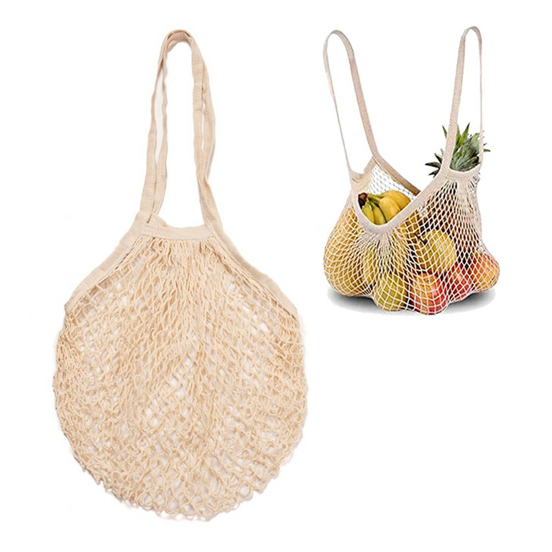 Mesh Net Bag String Shopping Bag Reusable Fruit Vegetables Storage Handbag - Beige