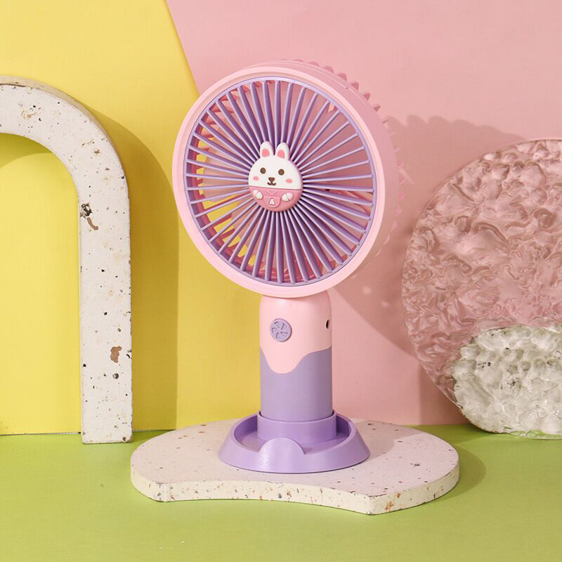 Mini Hand-held Fan Portable 3 Speed Desk Fan USB Rechargeable - Cartoon Purple