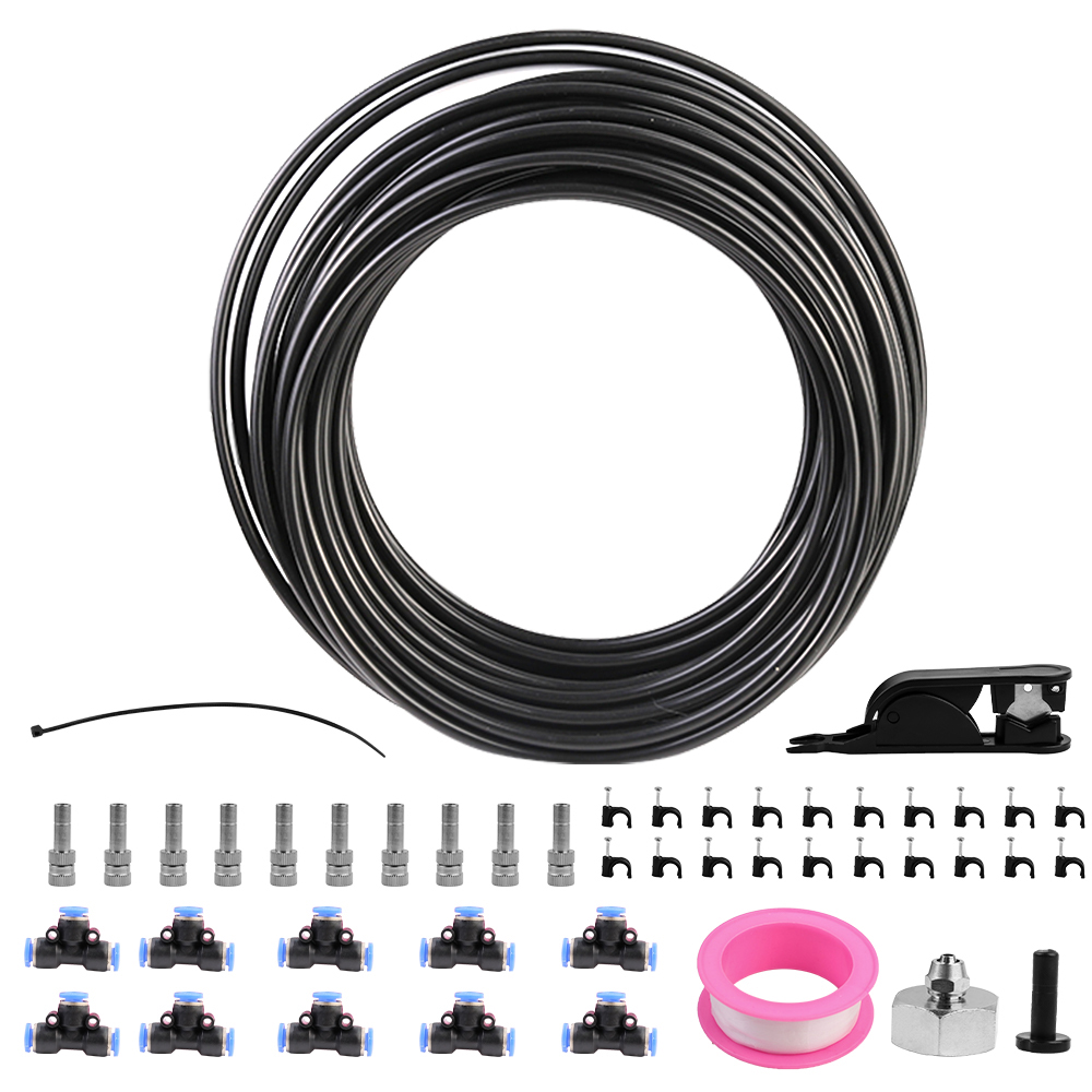 Misting Cooling System Misting Line with 10 Copper Metal Mist Nozzles for Patio Garden Greenhouse - 10m