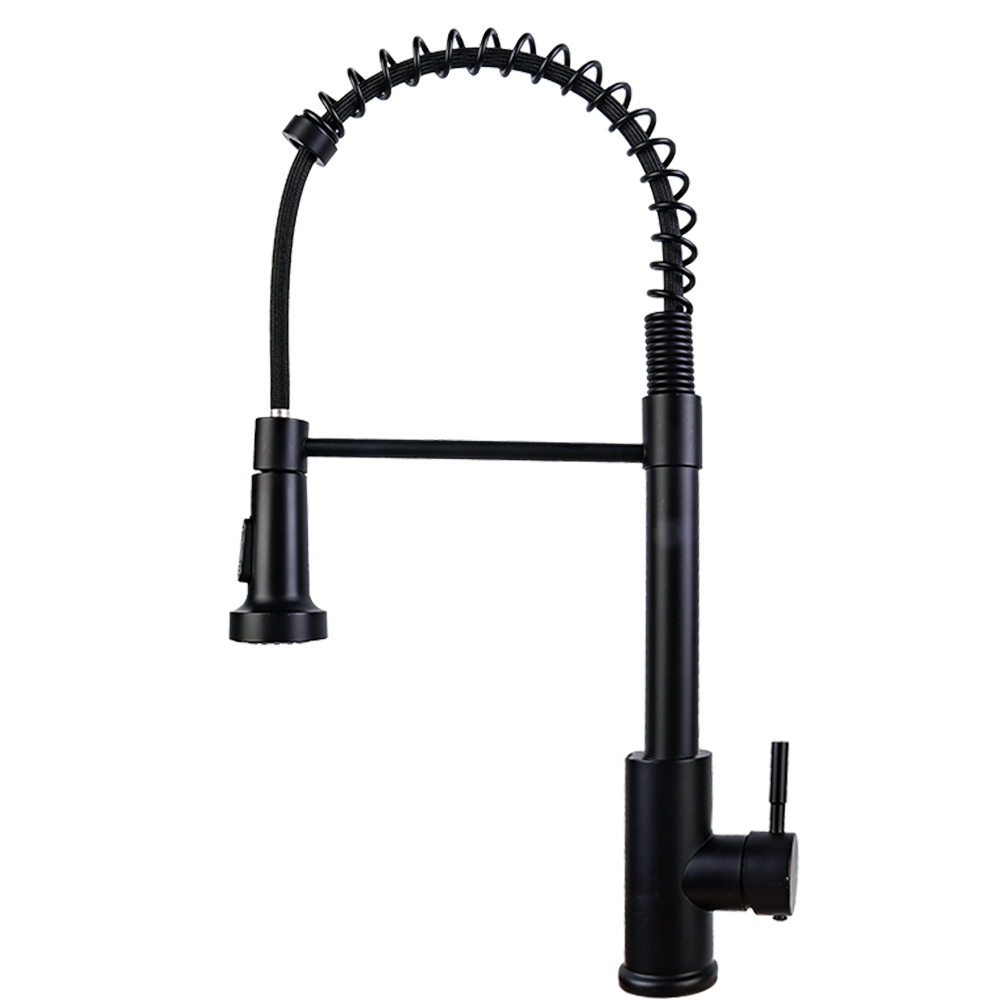 Monobloc Kitchen Sink Mixer Tap with Pull Out Hose Sprayer Single Lever - Black