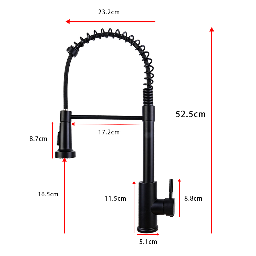 Monobloc Kitchen Sink Mixer Tap with Pull Out Hose Sprayer Single Lever - Black