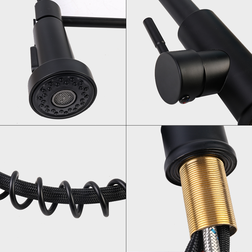 Monobloc Kitchen Sink Mixer Tap with Pull Out Hose Sprayer Single Lever - Black