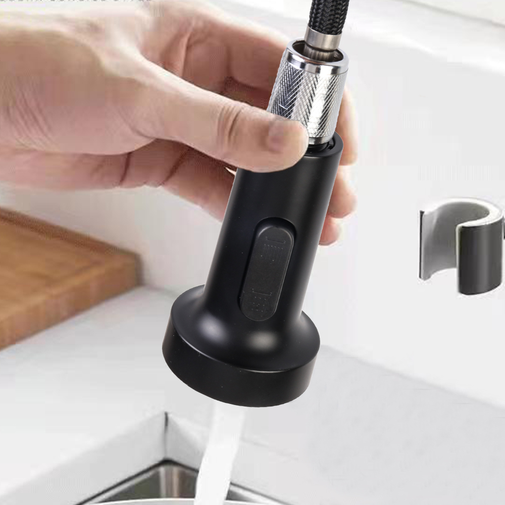 Monobloc Kitchen Sink Mixer Tap with Pull Out Hose Sprayer Single Lever - Black