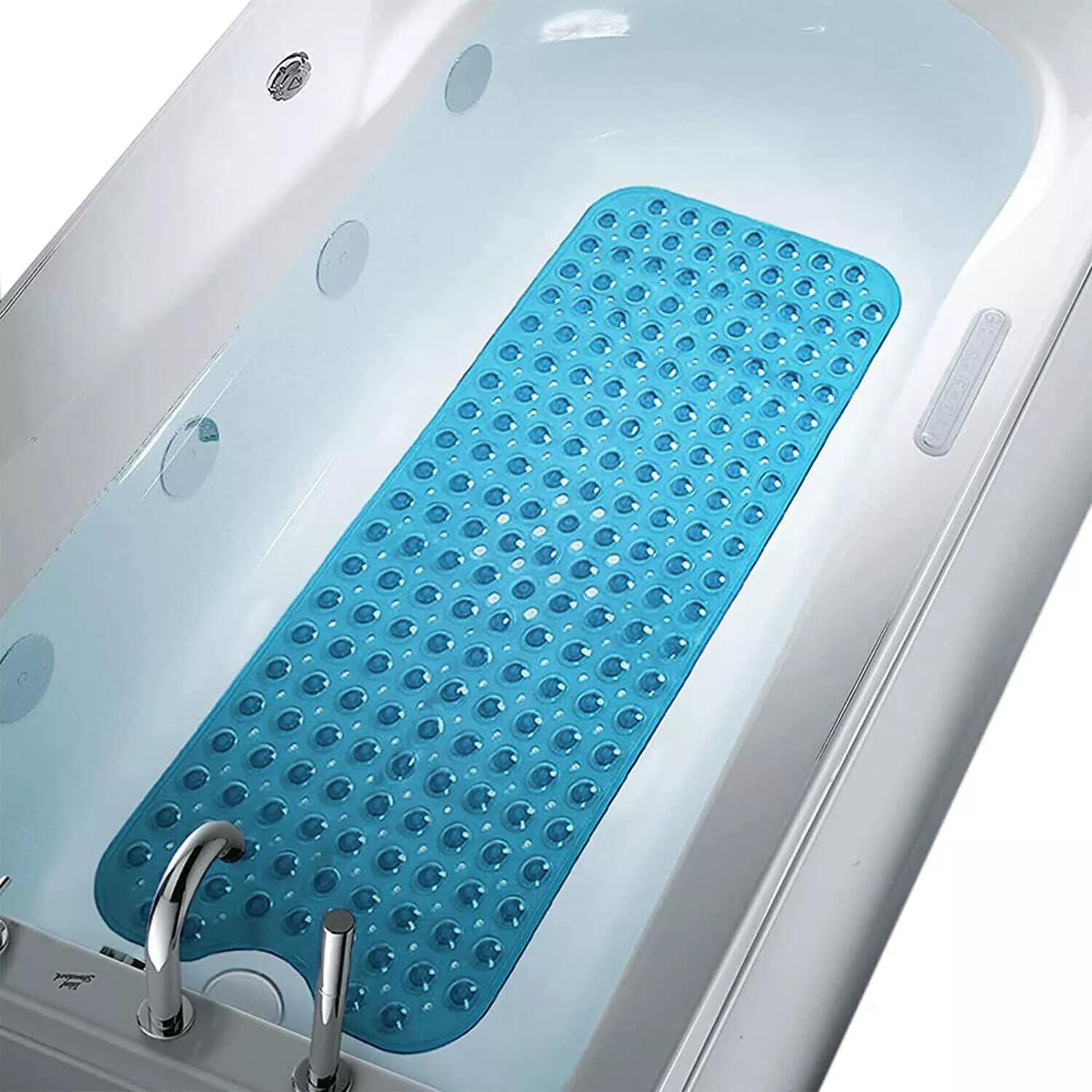 Non Slip Shower Mat Strong Suction Anti-Mold Rubber Mat 40x100cm - Blue