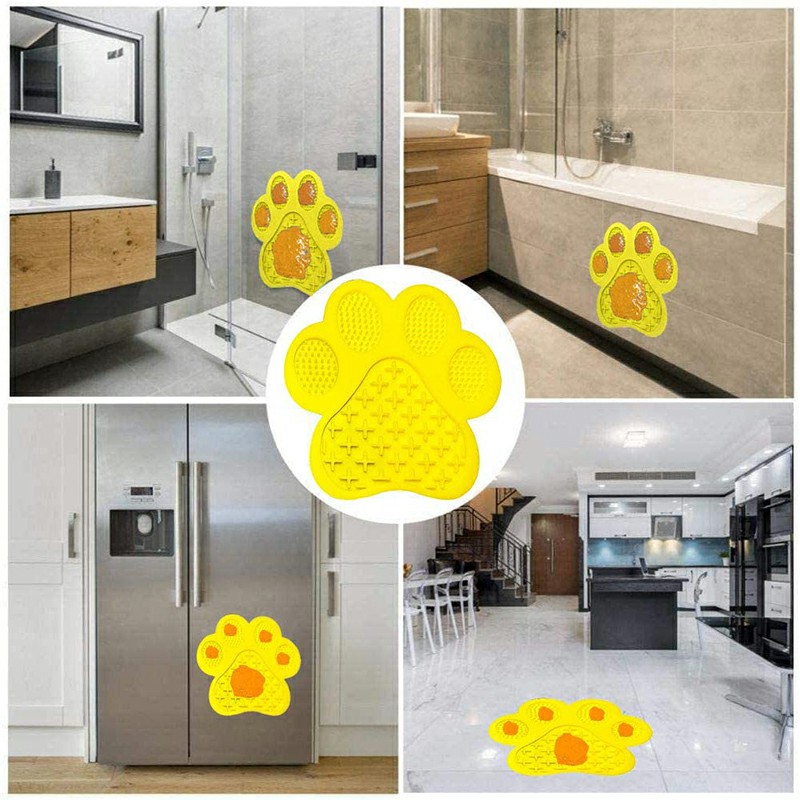 Non-Slip Silicone Dog Lick Pad Pet Food Feeder Bowl Puppy Cat Lick Mat Healthy - Yellow