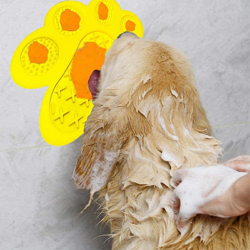 Non-Slip Silicone Dog Lick Pad Pet Food Feeder Bowl Puppy Cat Lick Mat Healthy - Yellow