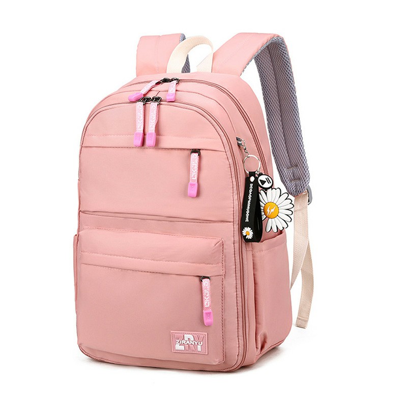 Nylon School Bags for Girls, Water Resistant Book Bags with Laptop Compartment Casual Baclpacks - Pink