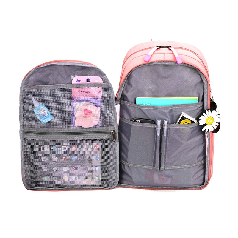 Nylon School Bags for Girls, Water Resistant Book Bags with Laptop Compartment Casual Baclpacks - Pink