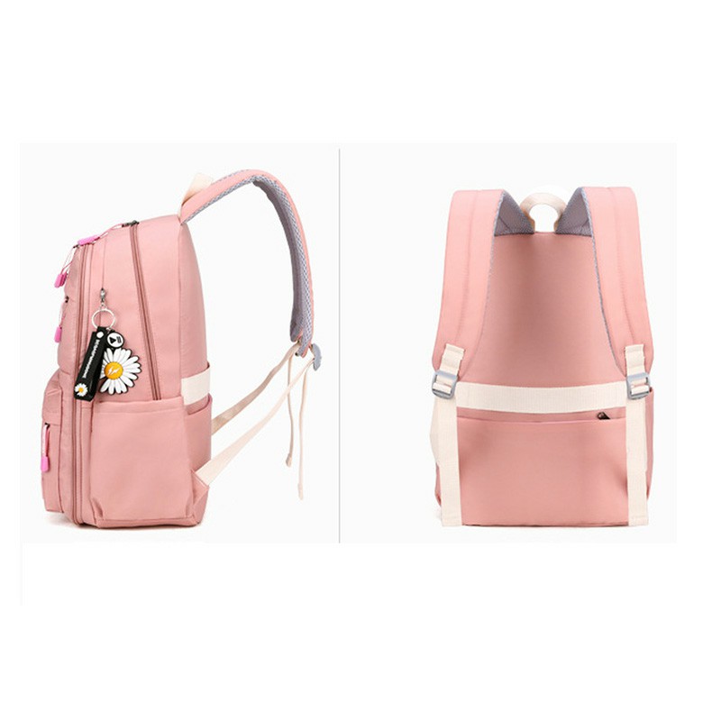 Nylon School Bags for Girls, Water Resistant Book Bags with Laptop Compartment Casual Baclpacks - Pink